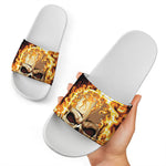 Burning Skull Print White Slide Sandals