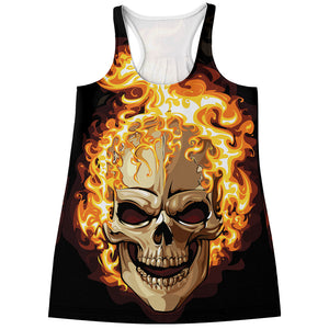 Burning Skull Print Women's Racerback Tank Top