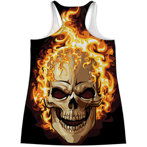 Burning Skull Print Women's Racerback Tank Top