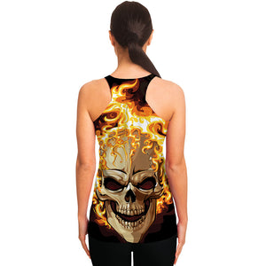 Burning Skull Print Women's Racerback Tank Top