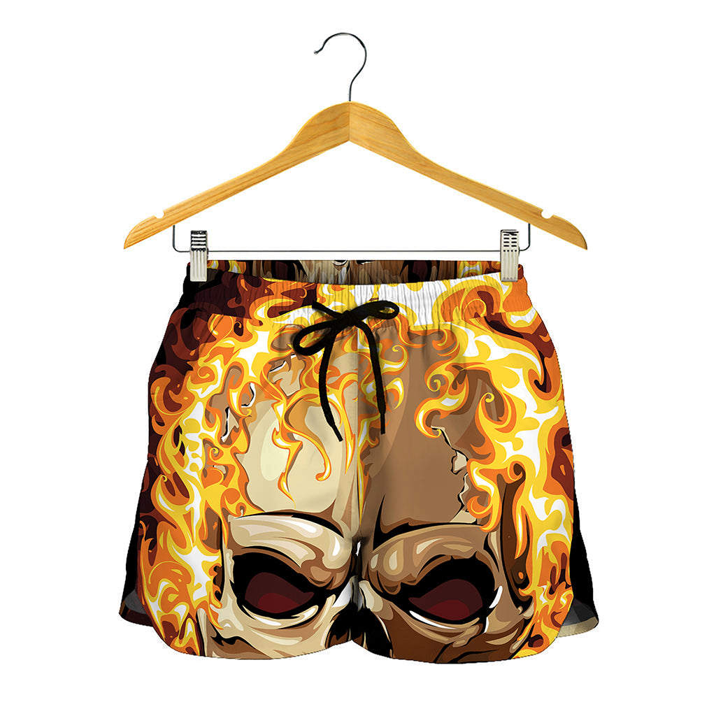 Burning Skull Print Women's Shorts