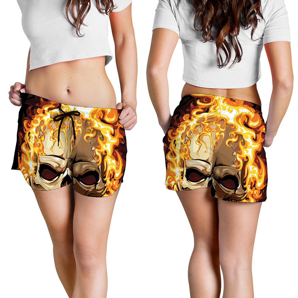 Burning Skull Print Women's Shorts