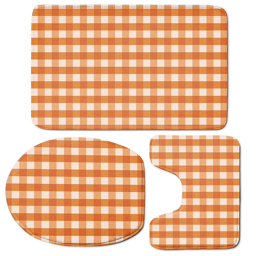 Burnt Orange And White Check Print 3 Piece Bath Mat Set