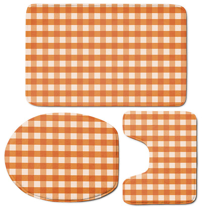 Burnt Orange And White Check Print 3 Piece Bath Mat Set