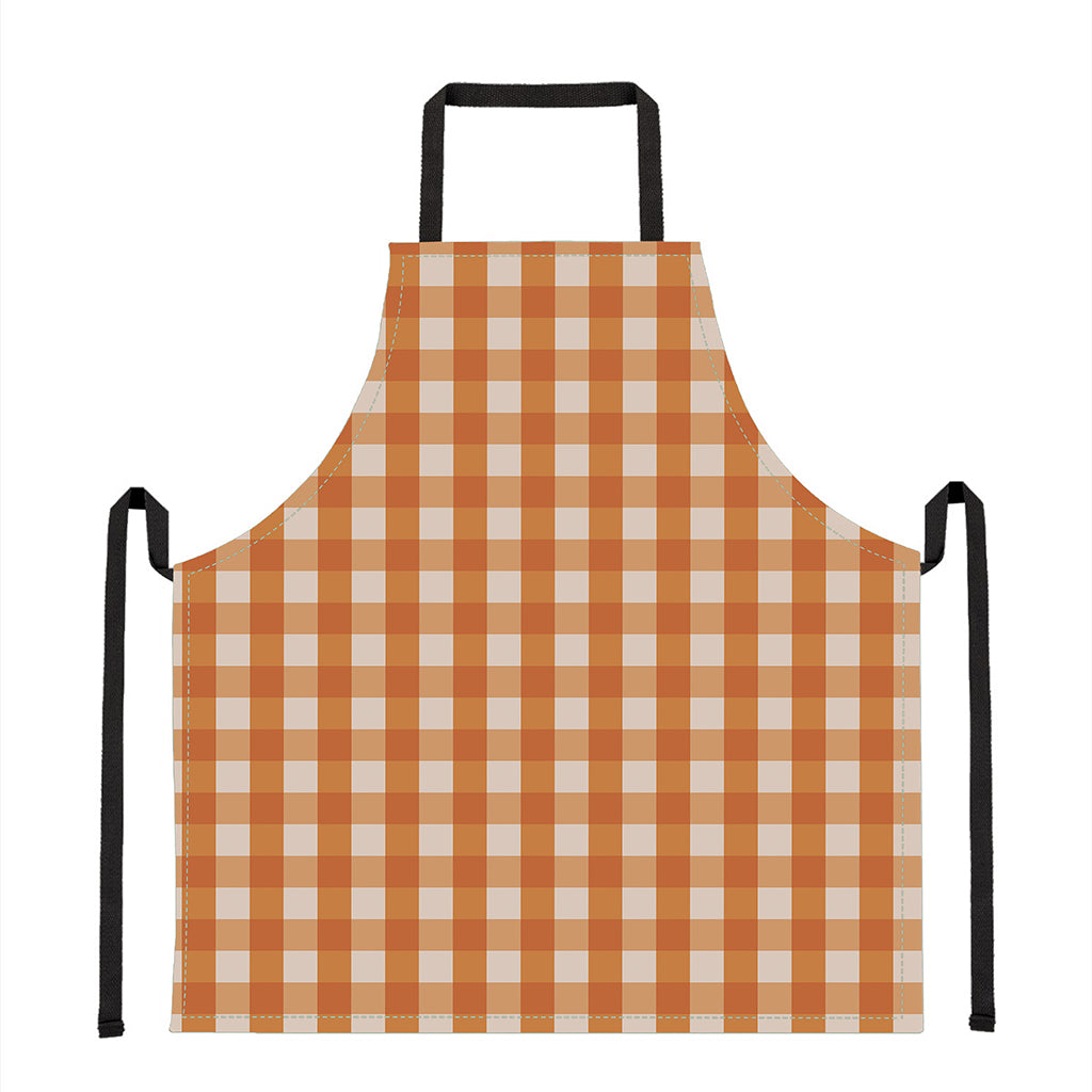 Burnt Orange And White Check Print Apron