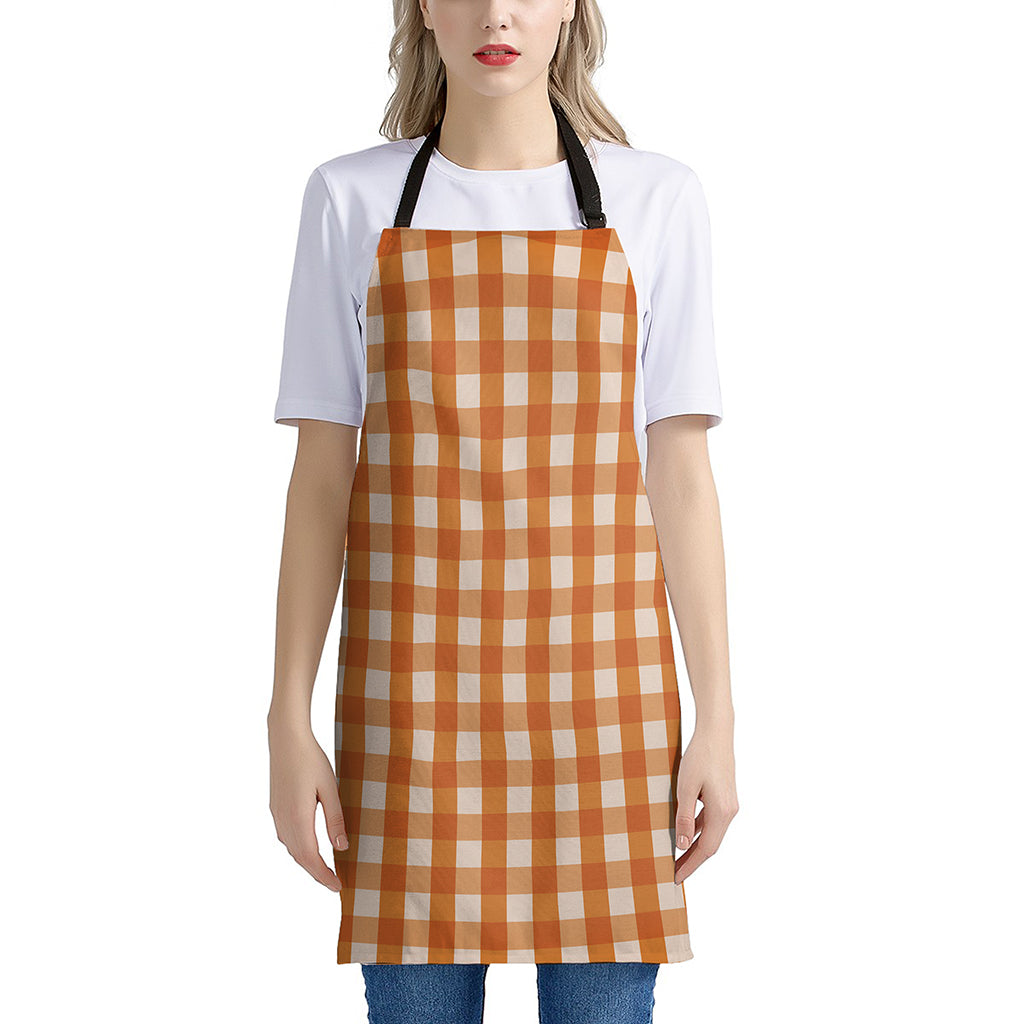 Burnt Orange And White Check Print Apron