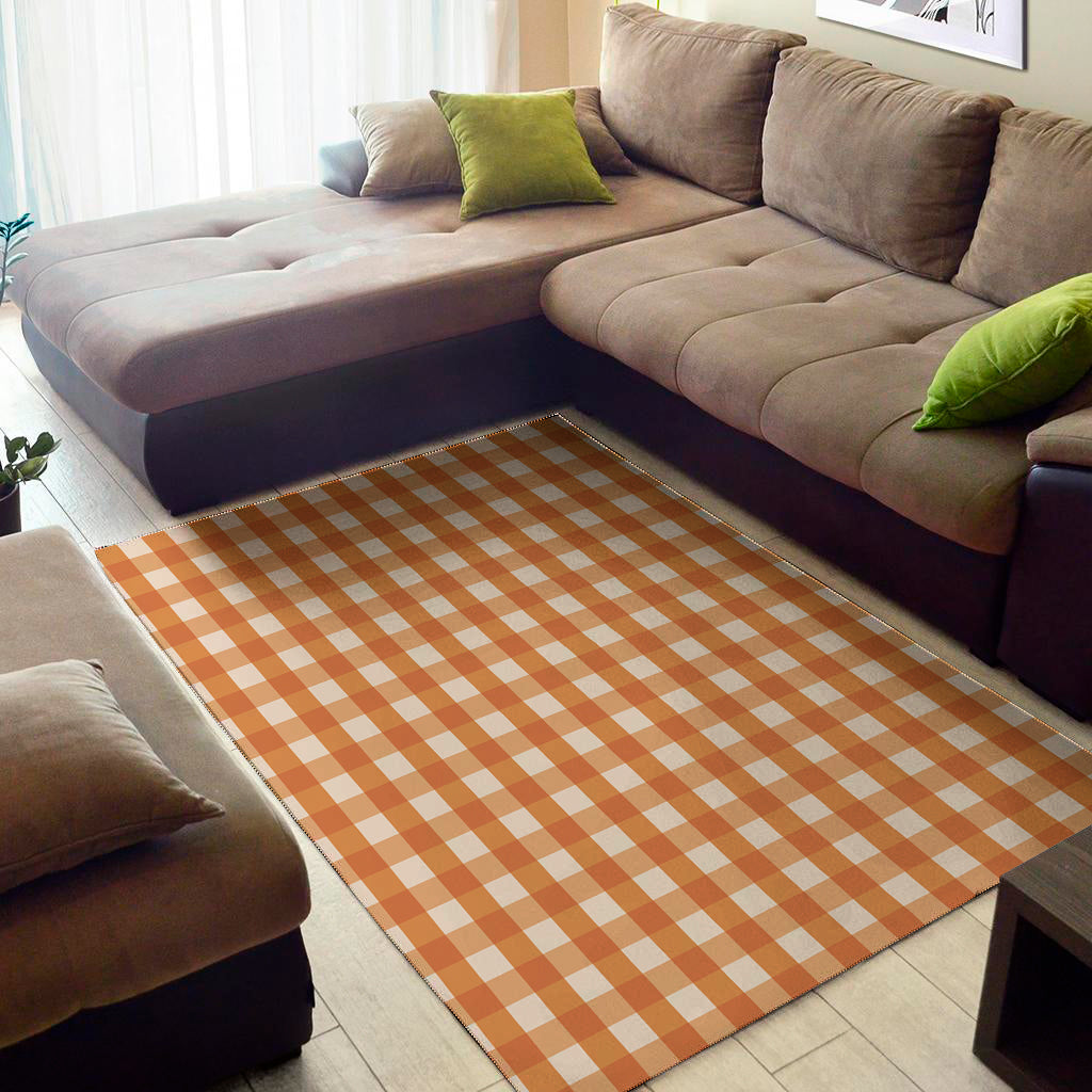 Burnt Orange And White Check Print Area Rug