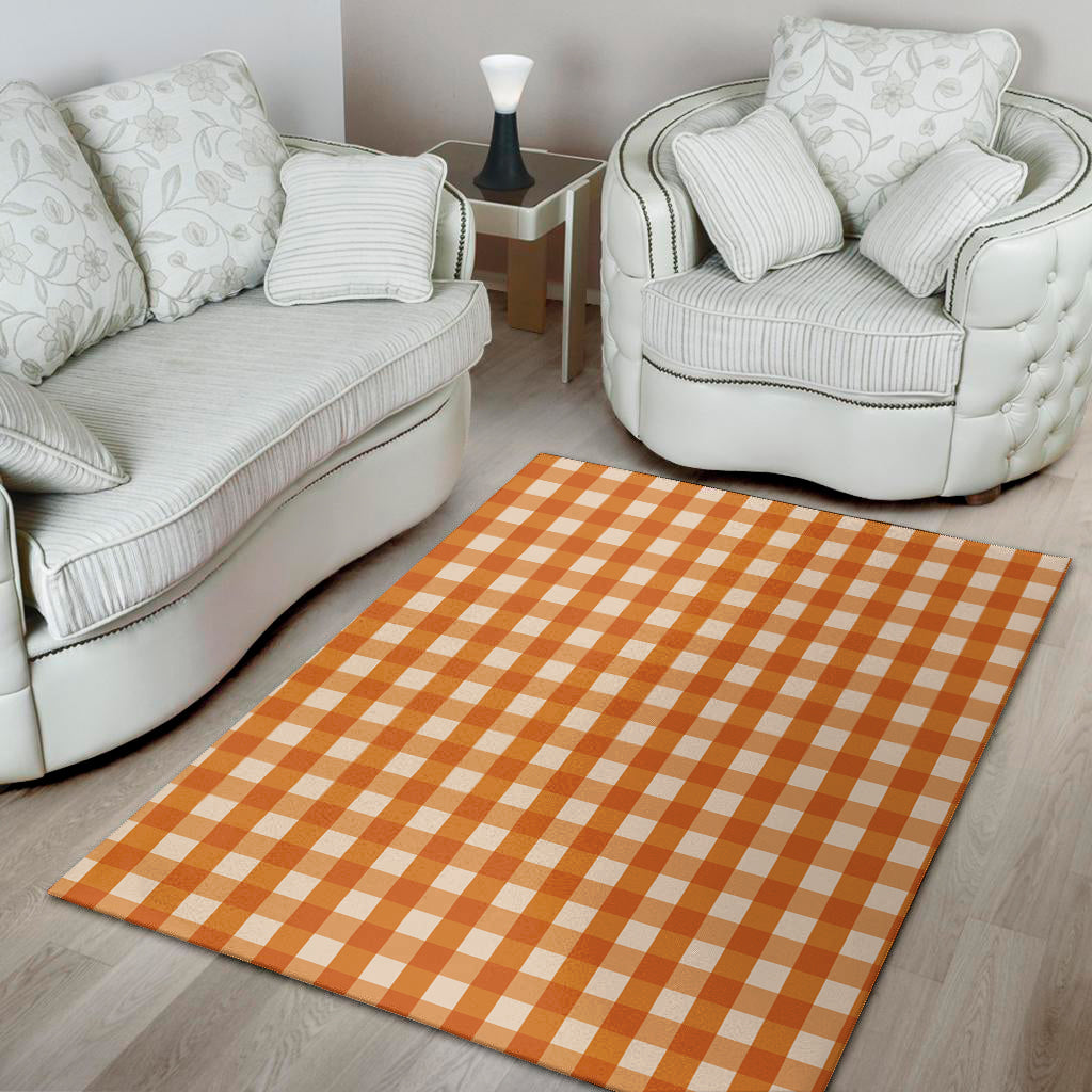 Burnt Orange And White Check Print Area Rug