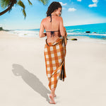 Burnt Orange And White Check Print Beach Sarong Wrap