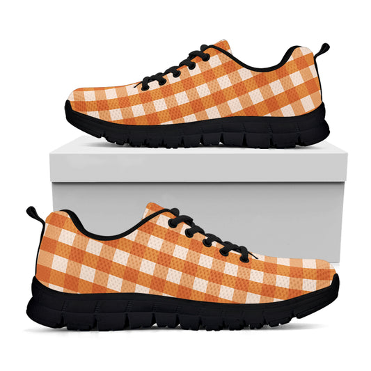 Burnt Orange And White Check Print Black Sneakers
