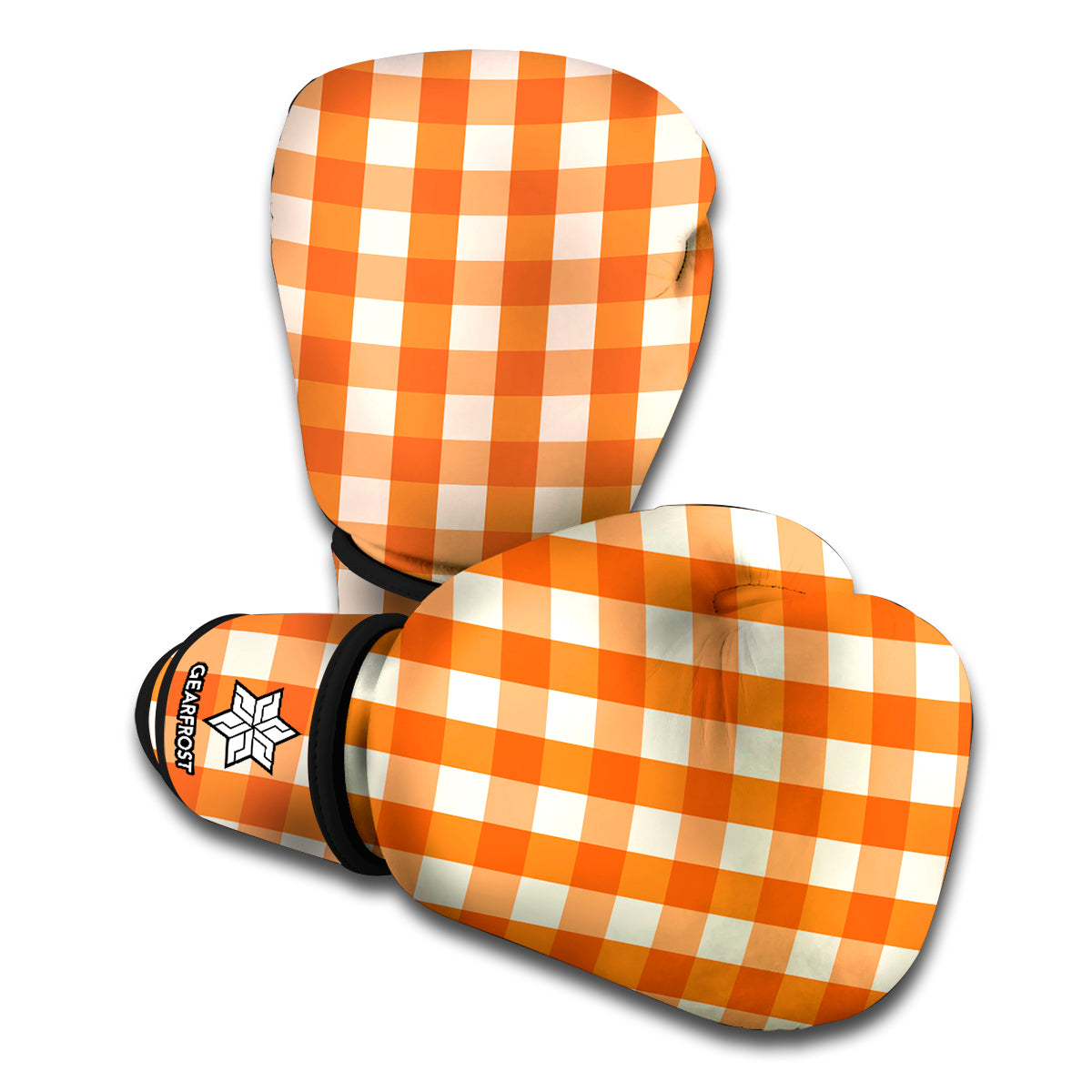 Burnt Orange And White Check Print Boxing Gloves