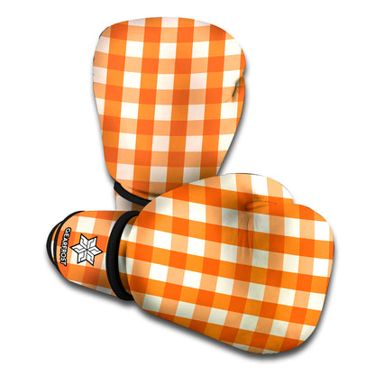 Burnt Orange And White Check Print Boxing Gloves
