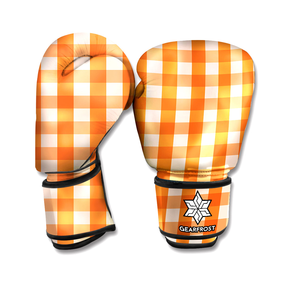Burnt Orange And White Check Print Boxing Gloves