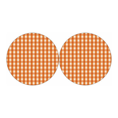 Burnt Orange And White Check Print Car Coasters
