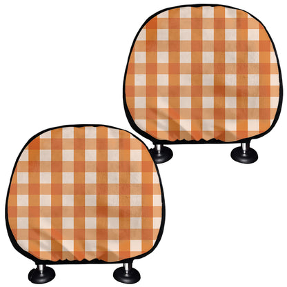 Burnt Orange And White Check Print Car Headrest Covers