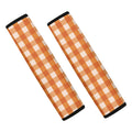 Burnt Orange And White Check Print Car Seat Belt Covers