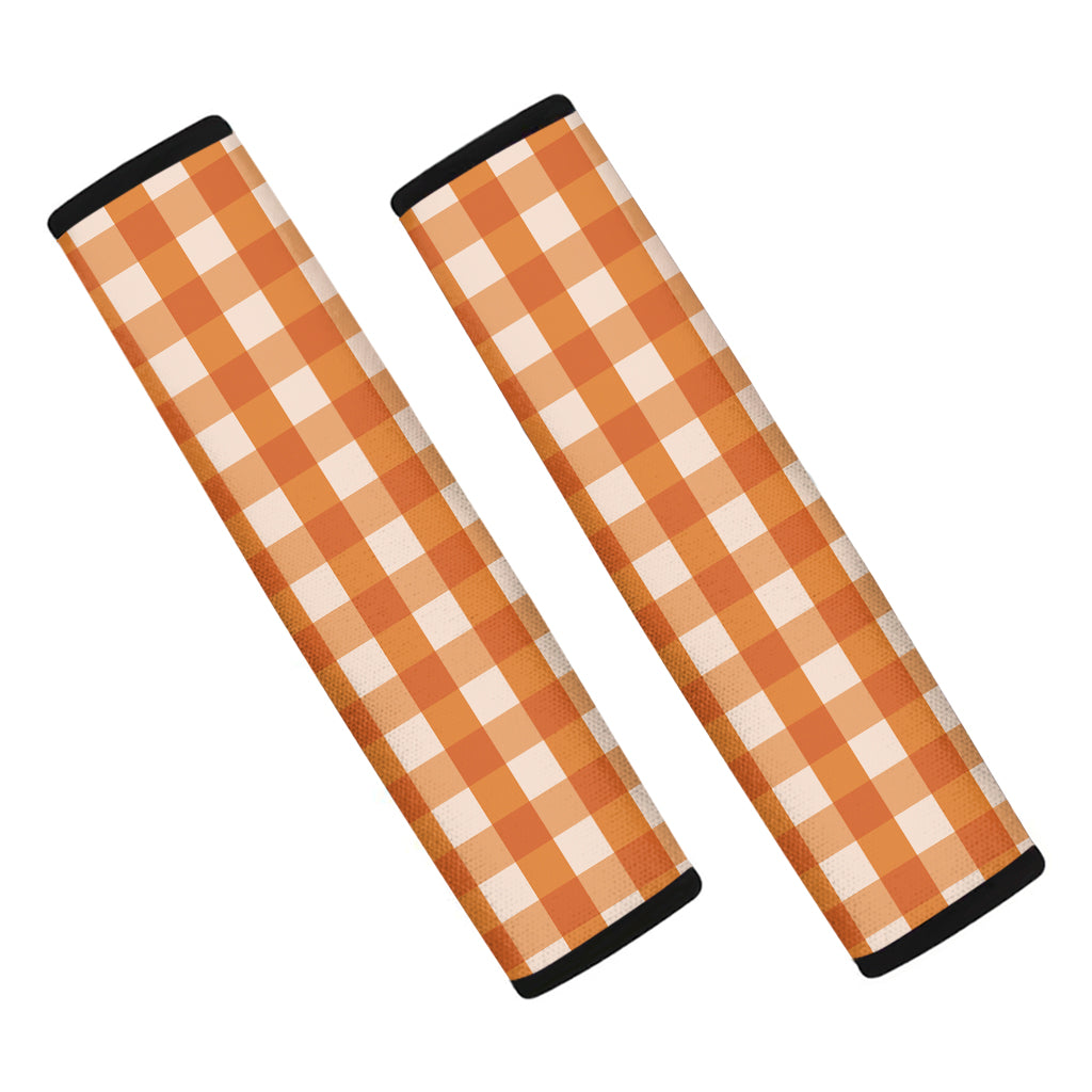 Burnt Orange And White Check Print Car Seat Belt Covers