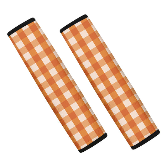 Burnt Orange And White Check Print Car Seat Belt Covers