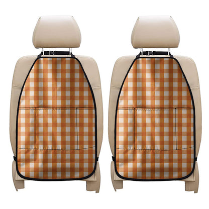 Burnt Orange And White Check Print Car Seat Organizers