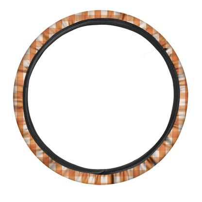 Burnt Orange And White Check Print Car Steering Wheel Cover