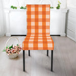 Burnt Orange And White Check Print Dining Chair Slipcover