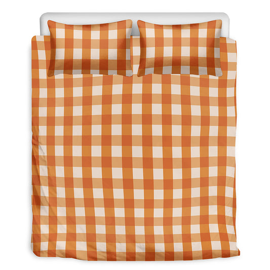 Burnt Orange And White Check Print Duvet Cover Bedding Set