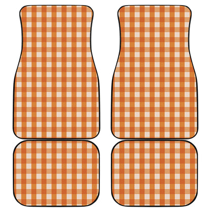 Burnt Orange And White Check Print Front and Back Car Floor Mats