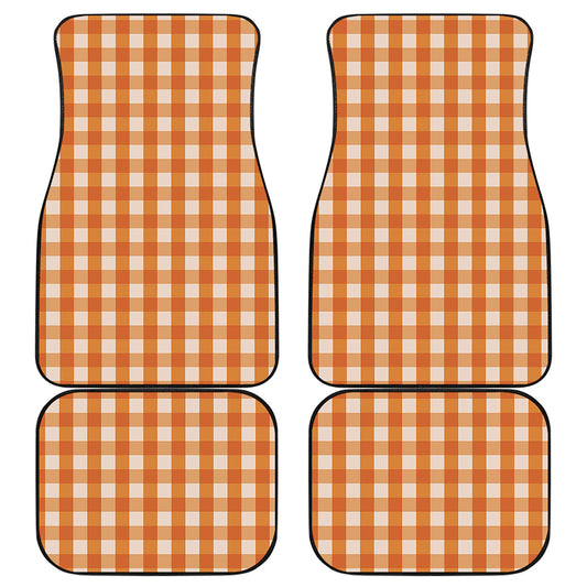 Burnt Orange And White Check Print Front and Back Car Floor Mats