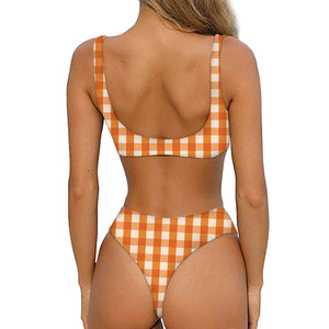 Burnt Orange And White Check Print Front Bow Tie Bikini