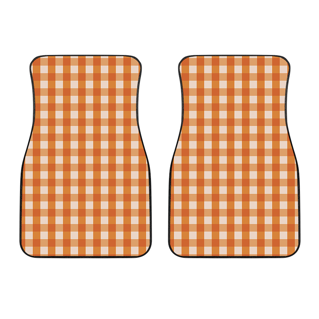 Burnt Orange And White Check Print Front Car Floor Mats
