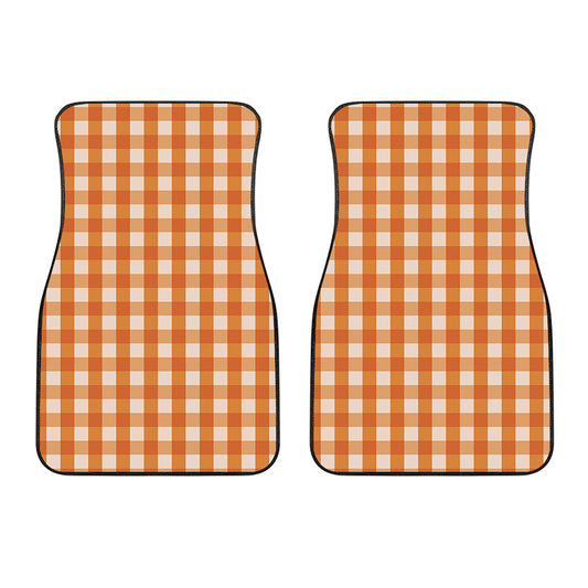 Burnt Orange And White Check Print Front Car Floor Mats