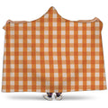 Burnt Orange And White Check Print Hooded Blanket