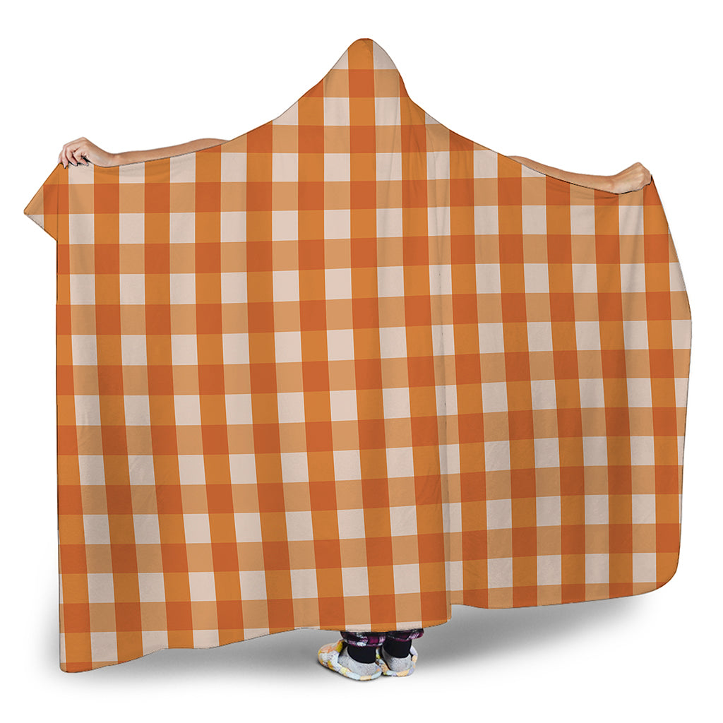 Burnt Orange And White Check Print Hooded Blanket