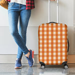 Burnt Orange And White Check Print Luggage Cover