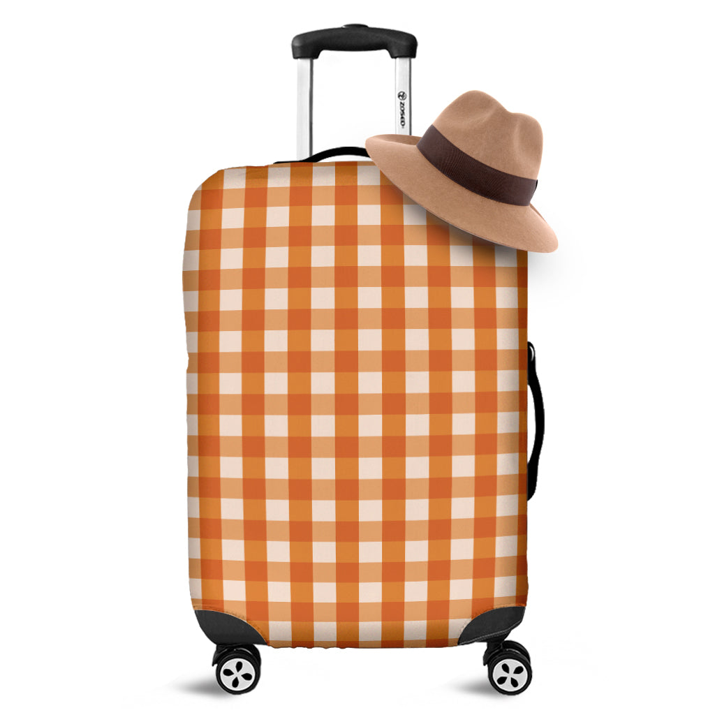 Burnt Orange And White Check Print Luggage Cover