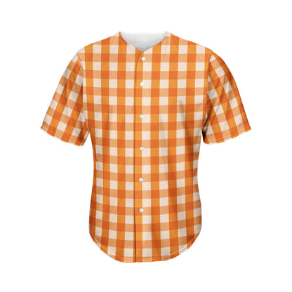 Burnt Orange And White Check Print Men's Baseball Jersey