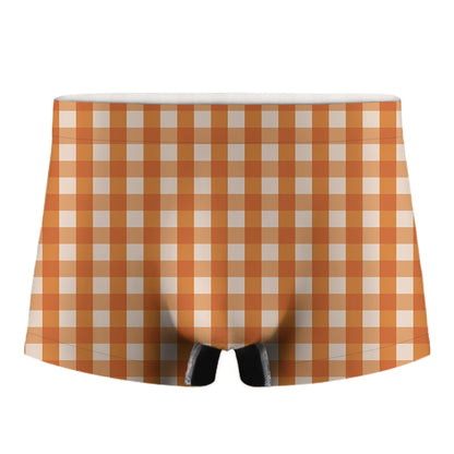 Burnt Orange And White Check Print Men's Boxer Briefs