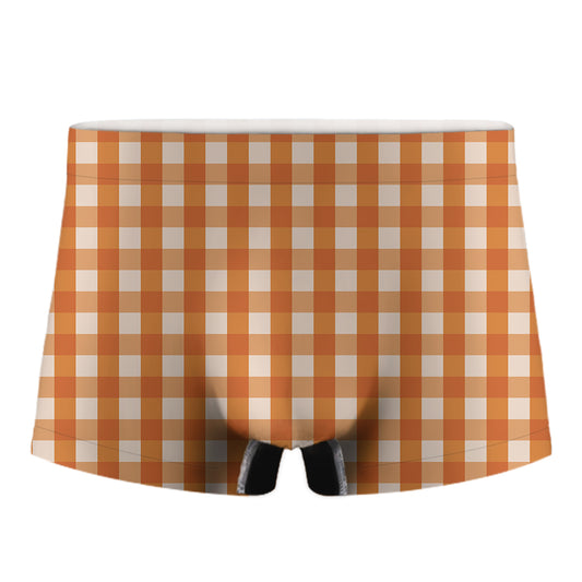 Burnt Orange And White Check Print Men's Boxer Briefs