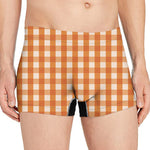 Burnt Orange And White Check Print Men's Boxer Briefs