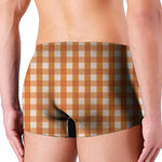 Burnt Orange And White Check Print Men's Boxer Briefs