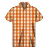 Burnt Orange And White Check Print Men's Short Sleeve Shirt