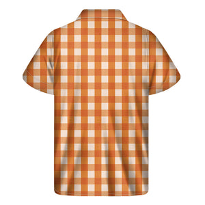 Burnt Orange And White Check Print Men's Short Sleeve Shirt