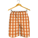 Burnt Orange And White Check Print Men's Shorts