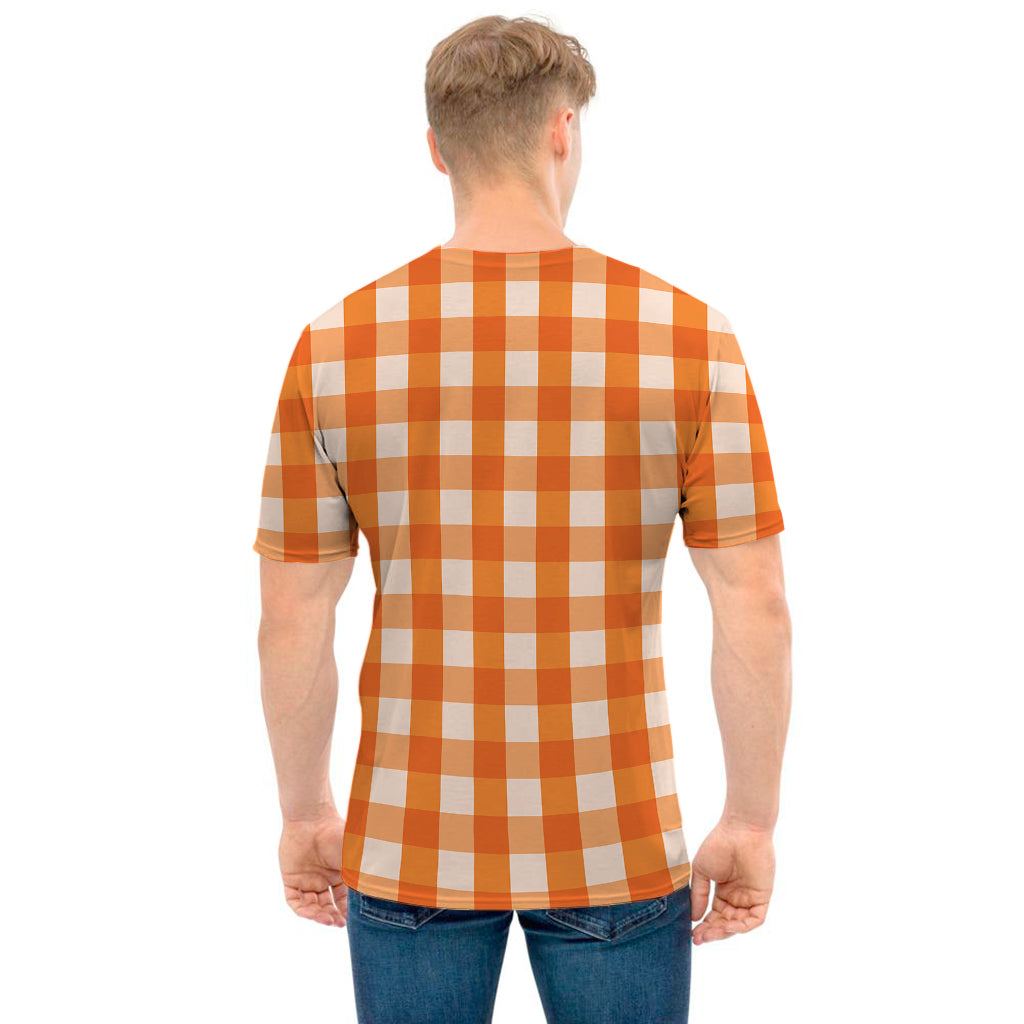 Burnt Orange And White Check Print Men's T-Shirt