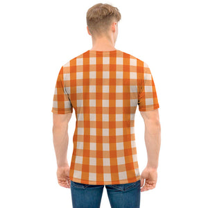 Burnt Orange And White Check Print Men's T-Shirt