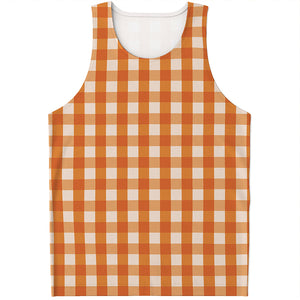 Burnt Orange And White Check Print Men's Tank Top