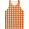 Burnt Orange And White Check Print Men's Tank Top