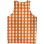 Burnt Orange And White Check Print Men's Tank Top