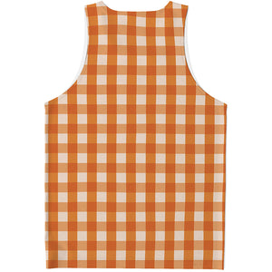 Burnt Orange And White Check Print Men's Tank Top