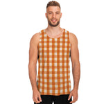 Burnt Orange And White Check Print Men's Tank Top